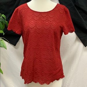 Loft Dark Red Short Sleeve Top